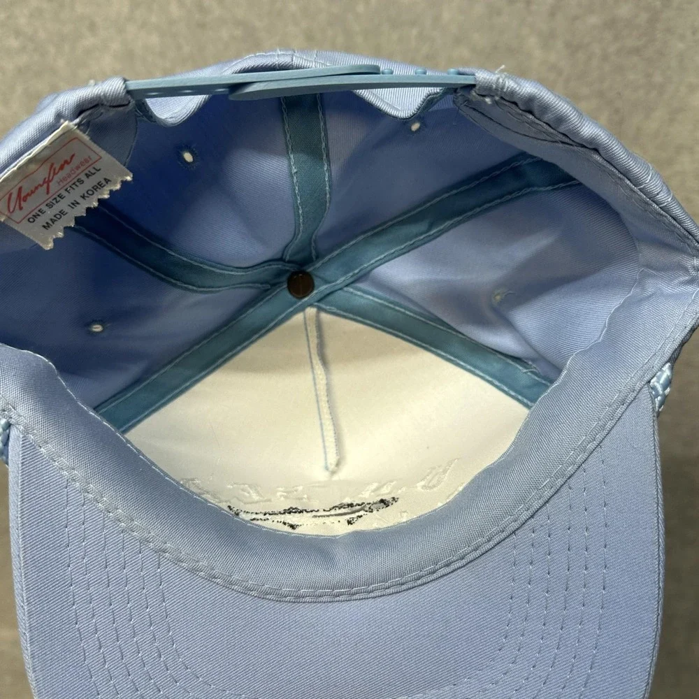 Vintage U.N. SEA Hat Cap Snap Back‎ Light Blue Fishing Team Embroidered Mens 80s